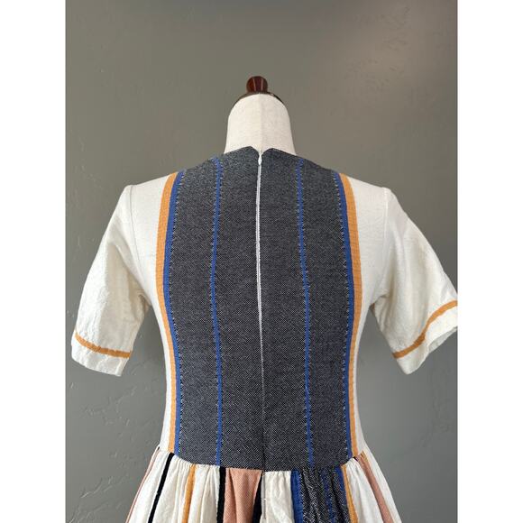 Piper & Scoot Cotton Midi Dress XS India Geometric Boho White Grey Peach - Picture 6 of 13